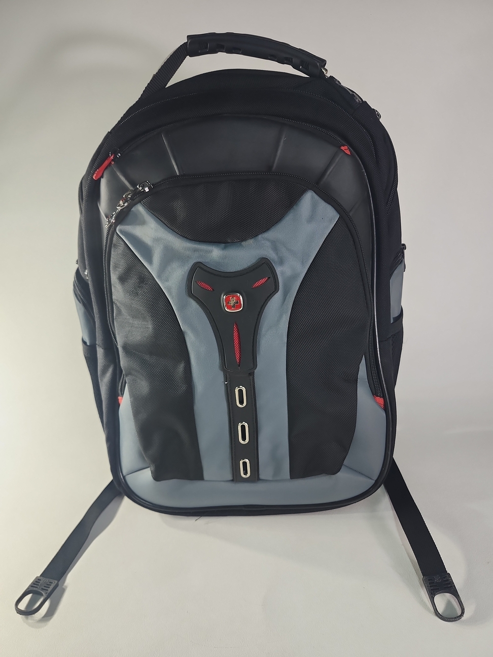 Men's Gray & Black Travel Backpack with Red Accents